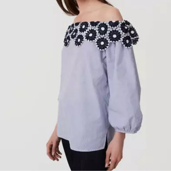 Ann Taylor LOFT Women’s Floral Seersucker Off the‎ Shoulder Blouse Size Medium - Picture 2 of 12